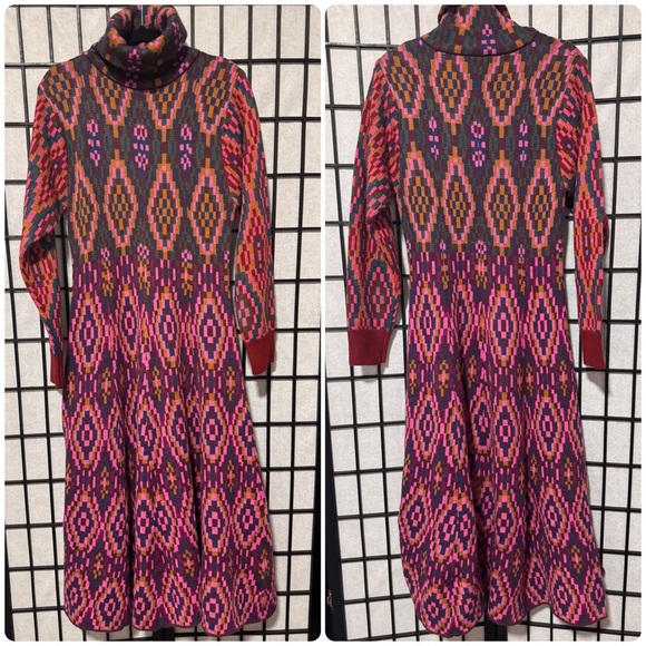 Farm Rio Tapestry scarf knit long sleeve dress size L - Picture 6 of 11